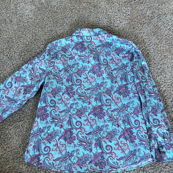 Foxcroft for Appleseed’s Paisley Button-Down Aqua & Purple LS Shirt  14P - Picture 7 of 7
